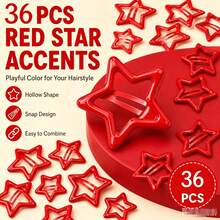 2D Flat Style 36pcs Y2K Star Hair Clips 1.18 Inch | 2000s Metal Hair Accessories Star Snap Hair Clips Non-Slip Metal Small Mini Flat Hair Clips For Women - Red - View 5