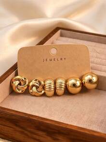 6-18pcs Multi-Element Women's Gold Stud Earrings Set, Fashionable & Personalized, Enhance Charm, Versatile For Daily Wear And Parties - Gold - View 2