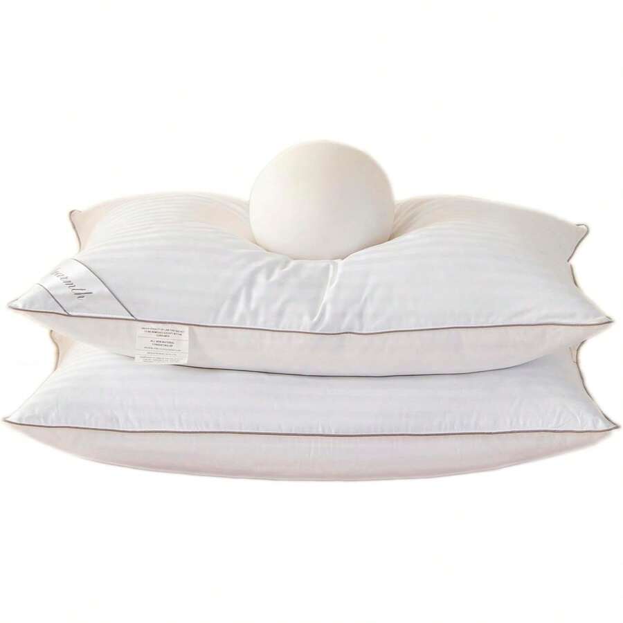 Almohada de Plumón de Ganso Blanca a Rayas Paquete de 2 42.9x10.2 cm| Almohada de Cama con Funda de Algodón 100%| Relleno de Plumón de Ganso Suave y Cómodo| Tamaño Estándar para Dormir Bien| Fácil de Cuidar - Estándar (Paquete de 2) - Ver 1