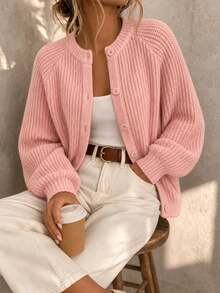 Roviva Women's French Elegant Autumn Pink Round Neck Plaid Textured Single-Breasted Short Jacket, Suitable For Work Commute, Party Gathering, Holiday - Watermelon Pink - View 2
