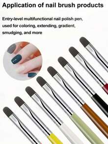 8Pcs Color Handle Round Head Nail Art Brush Set Nylon Bristle Gel Painting Brushes For Gradient Marble Flower Nail Design - Multicolor - View 4