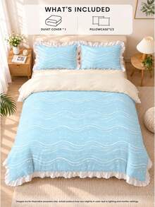 2/3pcs Light Sea Ripple Pattern Ruffled Duvet Cover Set, Set Includes 1 Duvet Cover + 1/2 Pillowcases, No Filling - Soft, Comfortable, Breathable Bedding, Suitable For All Seasons, Perfect For Creating A Cozy And Warm Bedroom, Guest Room, Ultra Soft, Breathable, Moisture-Wicking Bedding - Multicolor - View 2