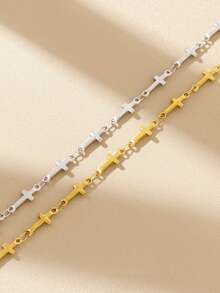 1pc 18K Gold Plated Waterproof Stainless Steel Exquisite Elegant Cross Chain Bracelet Chain Bracelet For Woman For Daily Wear - Bracelet - View 2