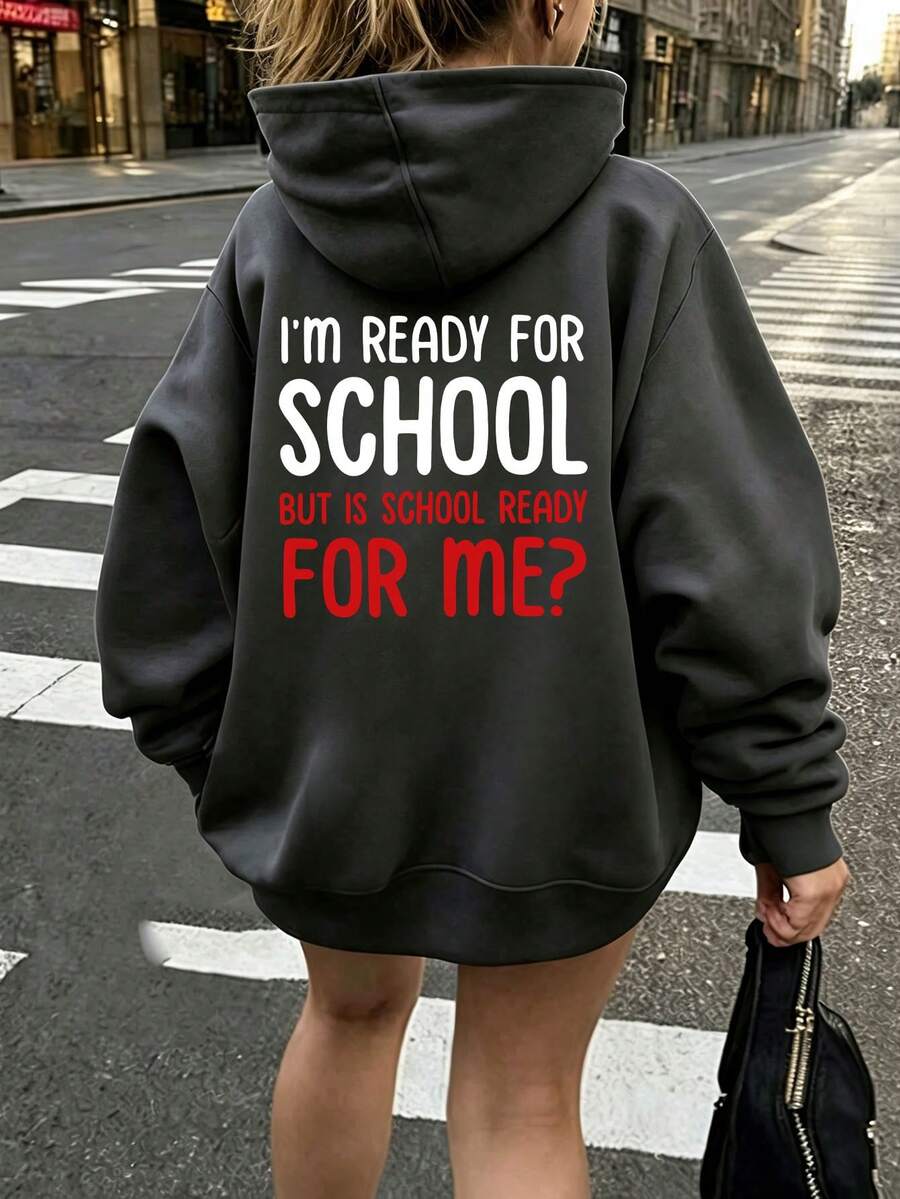 Tween Girl Fun Graphic Print Pullover Sweatshirt, Warm And Comfortable Thermal-Lined Pullover Sweatshirt For Autumn/Winter - Dark Grey - View 1