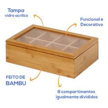 Caixa Multiuso De Bambu Organizadora Café Chá 8 Divisórias Liso - Multicolorido - Visão 4