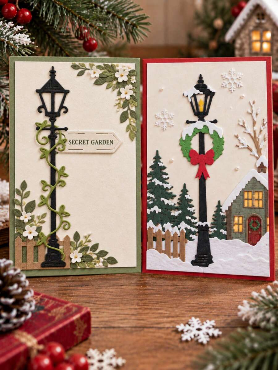1 Buah Cetakan Pemotong Lampu Jalan Natal, Cetakan Embossing Natal untuk Pembuatan Kartu DIY, Scrapbooking, Jurnal, Album Foto & Kerajinan Kertas - Lampu Jalan - View 1