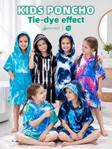 SHENG CHUN 1pc Children's Swim Cover-Up, With Pockets, Beach Essential, Bathroom Essential, Handmade Tie-Dye Bath Towel, Random Tie-Dye, Summer Vacation Essential, Ultra-Fine Fiber Fabric, Instant Water Absorption, Lightweight And Comfortable, Soft Fabric, Non-Irritating To Skin - Berries - View 2