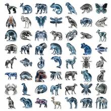 56pcs Blue Tone X-Ray Animal Skeleton PET Stickers, Perfect For Scrapbooking, Journals, Laptops, Bumpers, Skateboards, Water Bottles, Computers, Phones And Other DIY Creative Graffiti Sticker Toys - Multicolor - View 9