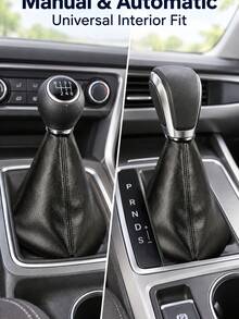 1pc Black Faux Leather Gear Shift Boot, Car Shifter Dust Cover For Compatible Manual And Automatic Gear Levers, Replacement Gear Stick Gaiter For Vehicle Interior Protection And Styling - A - View 1