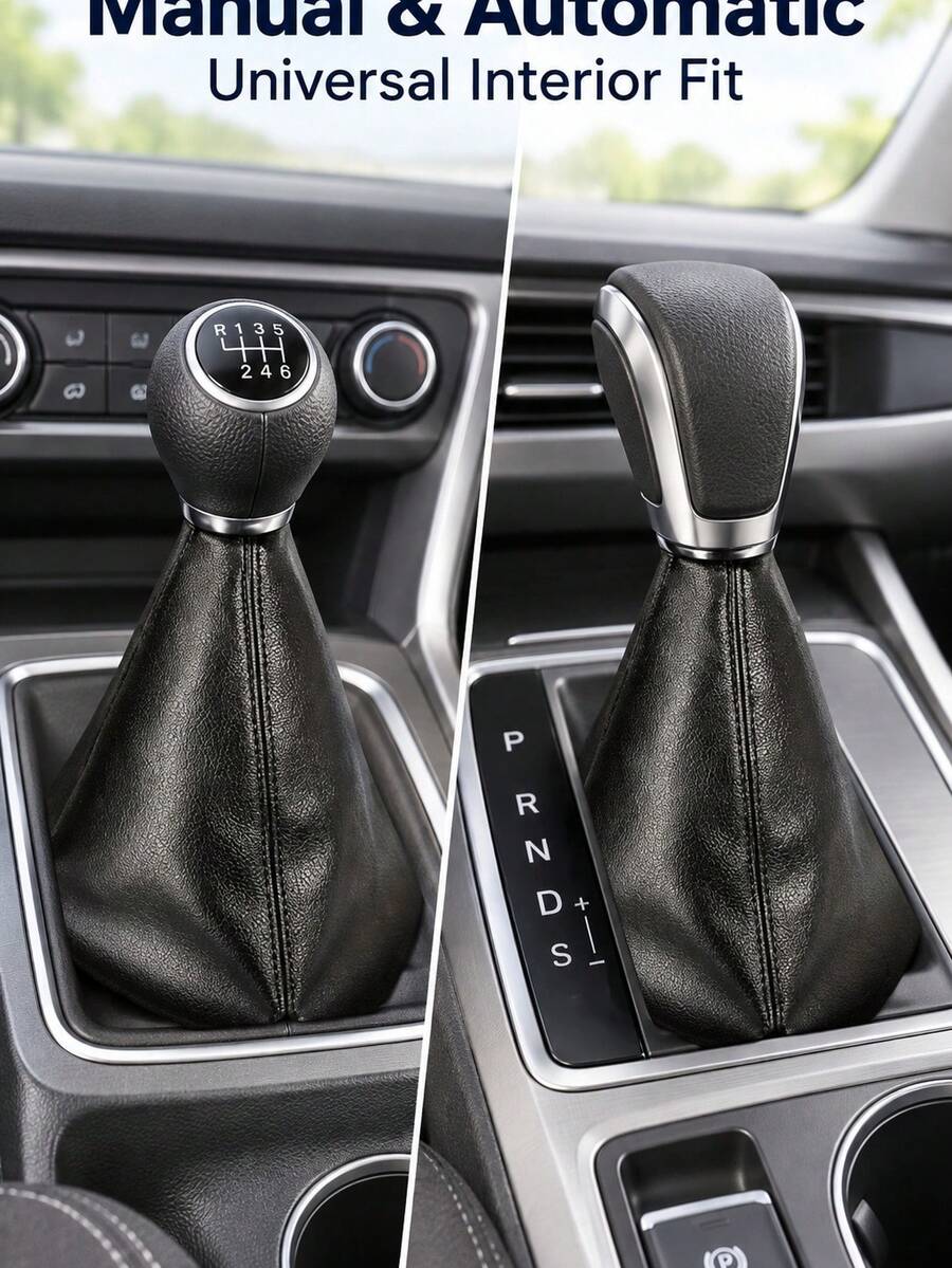 1pc Black Faux Leather Gear Shift Boot, Car Shifter Dust Cover For Compatible Manual And Automatic Gear Levers, Replacement Gear Stick Gaiter For Vehicle Interior Protection And Styling - A - View 1