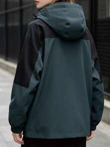 Jaket Wanita Kasual Luar Ruangan dengan Resleting dan Tudung - Dark Green - View 2