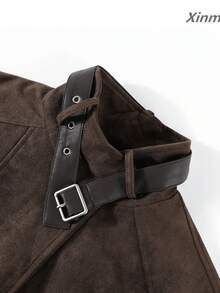 Veste courte en daim vintage cool 2026 nouveau style col montant polyvalente veste de moto élégante voyage décontracté vacances - Marron - Voir 2