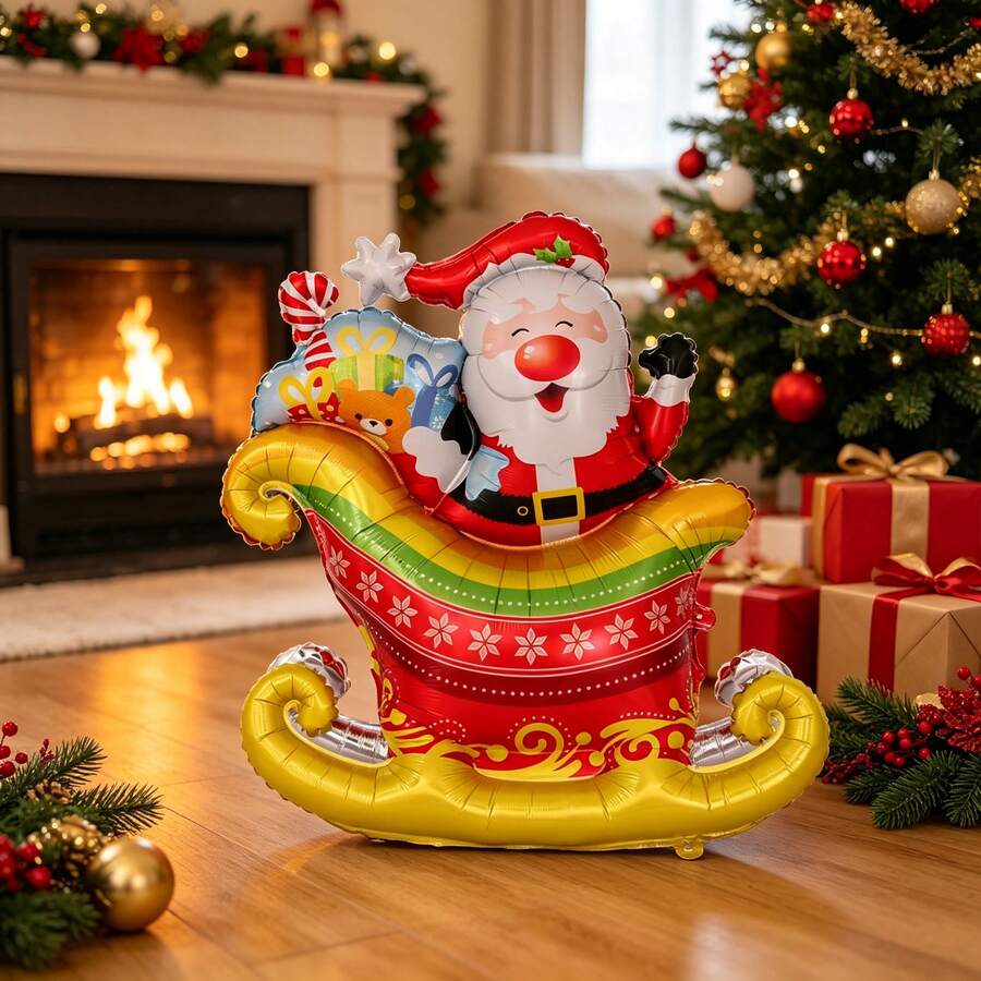 Santa Claus Sleigh Self-Standing Aluminum Foil Balloon, 3D Shaped, Home ...