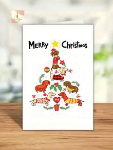 1pc Dachshund Christmas Card - Adorable Dog Breed Greeting Card For Xmas, New Year & Birthdays, Cute Puppy Paper Card For Dachshunners - One Size Fits All - View 3