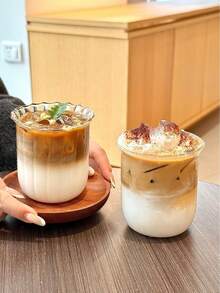 1pc Heat-Resistant Transparent Glass Coffee Cup, Vintage Latte Cup, Cold Brew Cup, Iced Americano Coffee Cup, Beverage Cup - Multicolor - View 6