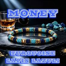 Vòng tay co giãn hạt đĩa đá ngọc lam tự nhiên & đá lapis lazuli, vòng tay phong cách Bohemian thu hút tài lộc có thể đeo chồng, trang sức nam thời trang hằng ngày đa năng làm quà tặng - Nhiều màu - Xem 2