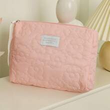 1pc Cream Quilted Cloud Makeup Bag, Portable Handbag, Large Capacity Toiletry Bag - Multicolor - View 6
