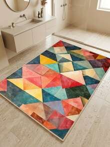 1 Buah Karpet Persegi Panjang Beludru Kristal Bergaya Seni Modern Motif Segitiga Geometris Patchwork Aneka Warna, Detail Gradien Cat Air, Dapat Dicuci dengan Mesin, Cocok untuk Dekorasi Rumah Ruang Tamu dan Kamar Tidur, Penggunaan Sepanjang Musim, Dekorasi Rumah yang Estetis - MultiWarna - View 6