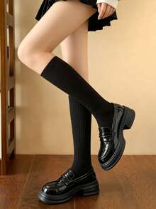 1/2/3 Pairs Women's Solid Color Knitted Calf Socks, Thickened Warm Long Tube Socks, Suitable For Daily Commute Wear - Multicolor - View 7