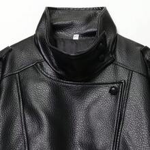 Women's Autumn Elegant Street Style Jacket, Asymmetric Button Pocket Long Sleeve Black Loose Fit Zip-Up Slim Jacket - Black - View 5