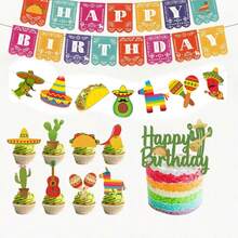 47-Piece Mexican Theme Birthday Party Decoration Set, Includes 15 Bunting Flags, 7 Banners, 24 Small Triangle Flags And 1 Large Triangle Flag, Perfect As Photo Backdrop, Suitable For Indoor Or Outdoor Birthday Parties - A - View 1