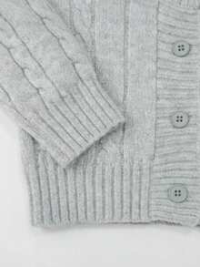 VIBEWAVE Women's Cable Knit Short Cardigan And High-Waist Wide-Leg Pants 2 Pieces Set, American Hot Girl Style, Round Neck Single-Breasted - Light Grey - View 6