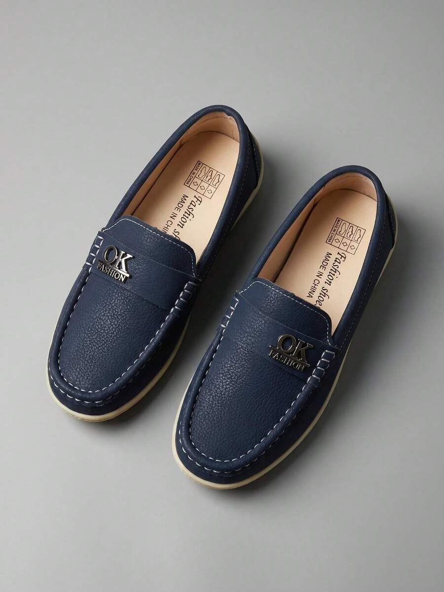 Children's Flat Shoes, Big Kids Student Slip-On Driving Loafers - Blue - View 1