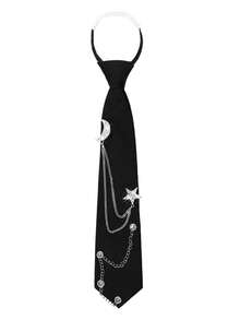 1pc Women's & Men's Tie, Punk Metal Chain Pre-Tied Adjustable Black Tie, Suitable For Uniform, School, Shirt Accessory - Multicolor - View 13