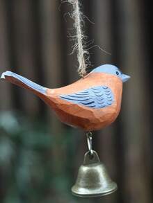 1pc Hand Carved Wooden Bird Wind Chime With Metal Bells, Garden Window Home Hanging Decor, Housewarming Gift - A - View 7