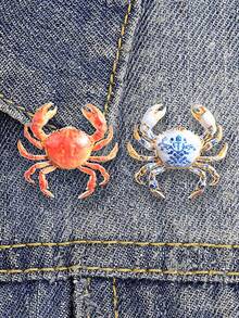 Exquisite Crab Shape Lapel Pin Set, Ocean Animal Enamel Pin, Decorative Brooch For Coat Backpack - Multicolor - View 3