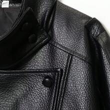 Women's Autumn Elegant Street Style Jacket, Asymmetric Button Pocket Long Sleeve Black Loose Fit Zip-Up Slim Jacket - Black - View 6
