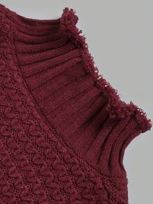 Sweater Rajut Wanita Musim Gugur Model Leher Tinggi Berkerut Lengan Panjang Warna Merah Longgar Atasan Rajut Model Pullover Modis untuk Pakaian Sehari-hari dan Liburan Musim Gugur - Merah - View 6