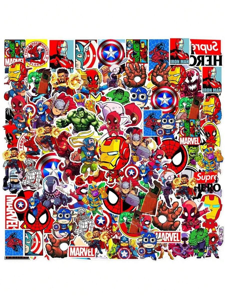 60pcs The Avengers Stickers Super Hero Decals Skateboard Laptop Motorcycle Waterproof Sticker Toys Festival Gifts Party Decorations For Boys And Girls(Random Style) - Multicolor - View 1