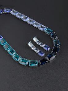 1Set/3Pcs Geometric Multi‑Color Cubic Zirconia Jewelry Set Brass Inlaid Necklace Earrings Bridal Wedding Evening Party Costume Jewelry Gift For Women - Jewelry Sets - View 6