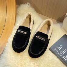 Suede Bow Loafers, Vintage Commuter Flat Shoes, Soft Sole Comfortable Slip-On Shoes, Versatile Daily Women's Shoes - Black - View 3