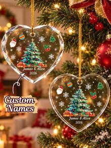 Custom Heart Christmas Tree Ornament, Personalized Name Hanging Decor, Festive Xmas Tree Decoration For Home Party, Customized Holiday Ornament, Customizable Gift For Couples, Family, Friends, 2026 Christmas Keepsake, Christmas Gift, Christmas Decor - Style B - View 1