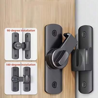 1 Peça Fechadura de Porta Deslizante Anti-Arrombamento Resistente, Montagem Ajustável 90°/180°, Tranca de Segurança em Metal Preto Resistente com Parafusos, Fechadura Comercial Residencial para Portas Padrão, Casa Escritório Garagem Hotel Banheiro