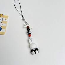 MIFFY 1pc Cute Cartoon Rabbit Plush Beaded Keychain, Colorful Beads & Bow Decor Keyring, Japanese Style Cute Phone Strap Pendant, Backpack & Handbag Charm, Adorable Birthday Gift For Girls & Teens, Suitable For Birthday, Easter, Holiday Party Gifts - Multicolor - View 9