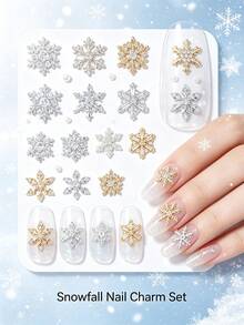 5pcs Gold & Silver Rhinestone Christmas Snowflake Nail Art Decorations, Assorted Zirconia Snowflake Nail Gems, Minimalist Versatile Y2K Metal Rhinestones, Multi-Functional DIY Nail Decor Accessories, False Nail Art Supplies - Multicolor - View 6