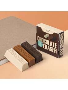 Chocolate Eraser 3-Color Set, Soft Dust-Collecting, Art Drawing, Writing Office, Cute Creative Stationery, Clean Erasure With Less Residue - Multicolor - View 1