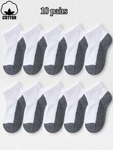 10 Pasang Kaos Kaki Kasual Abu-abu & Putih Berbahan Jala, Bernapas, Elastis, Setinggi Betis, Kaos Kaki Olahraga Penyerap Keringat untuk Pelajar - Light Grey - View 4