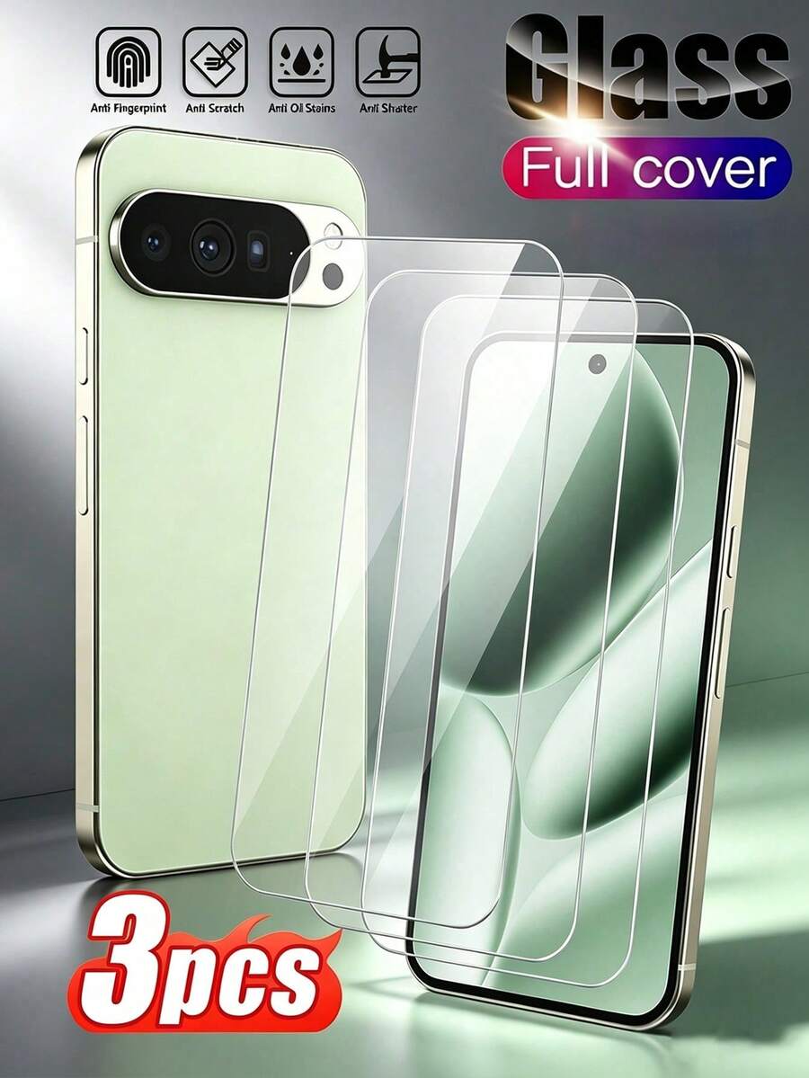 MSRI 3pcs Full Coverage Tempered Glass Screen Protector, High Definition Clear, Anti-Fingerprint, Sensitive Touch, Precise Fit, Compatible With Phone Case, Scratch Resistant, Bubble-Free Installation, Easy Application, Compatible With GooglePixel 10/10 XL/9/9Pro XL/9a/8/8a/8Pro/7/7a/6/6a And Other Models - Clear - View 1