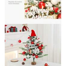 1pc Warm Forest Style Red And White Color Scheme Pointed Conical Tree Shape Santa Hat Ball Pinecone Snowflake Letter Sign Detail Table Atmosphere Tree For Christmas Desk Display Front Counter Scene Home Dining Table Decoration Holiday Gift - Multicolor - View 3