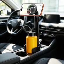 Car Cup Holder Phone Mount, Telescopic Aluminum Alloy Pole Magnetic Car Cup Holder Phone Mount, Universal Car Center Console Cup Slot Multi-Function Holder - Black - View 3