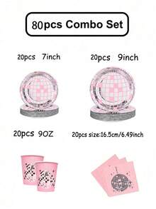 Set Peralatan Makan Sekali Pakai Bola Disko Merah Muda - 10 Piring, Gelas 9oz, dan Serbet, Cocok untuk Dekorasi Pesta Ulang Tahun, Pesta Lajang, dan Pernikahan - MultiWarna - View 14