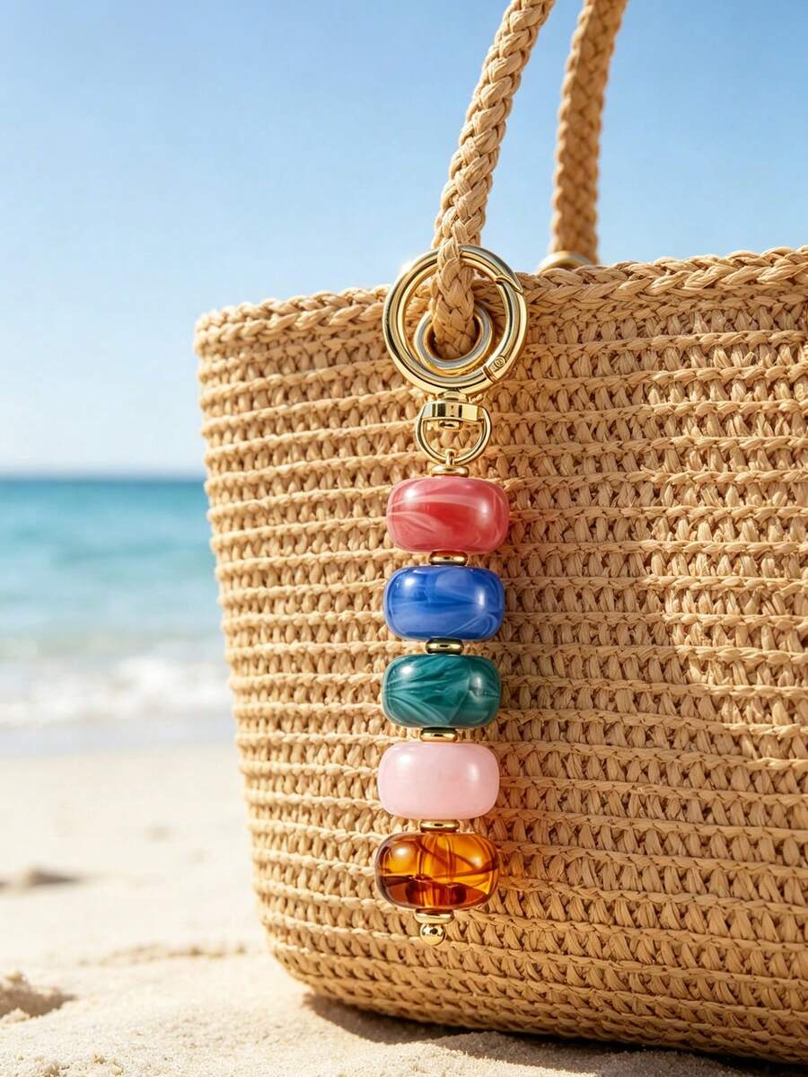 Dopamine Retro Amber Tortoise Shell Keychain, Marial Brown Beaded Bag Charm, Key Ring, Key Chain, Bag Pendant, Women's Minimalist Design Colorful Beaded Keychain - Multicolor - View 1