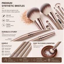 55Pcs Makeup Tool Set,30Pcs Makeup Brushes With Storage Bag, Includes Makeup Sponges, Powder Puffs, Bow Hair Scrunchies, Brush Cleaning Bowl, Complete Cosmetic Kit For Face & Eye Makeup, Synthetic Brushes For Beginners & Makeup Lovers - Brown - View 4