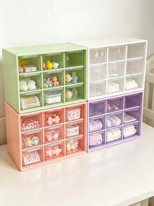 1pc 9-Grid Clear Drawer Desktop Storage Box, Nursery Baby Hair Accessories Organizer, Multi-Color Tabletop Display Case For Kids Room - Multicolor - View 4