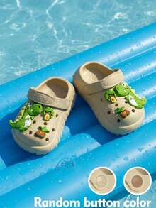 HAHABOBO Children's Khaki Dinosaur & Plant Decor EVA Clogs, Adjustable Heel Strap, 2 Ways To Wear, Summer Beach & Pool Shoes, Unisex (Random Style) - Khaki - View 6