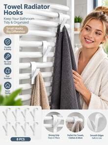 4/8pcs Bathroom Radiator Hooks, Bathroom Robe Hooks, Bathroom Hook Storage Rack, Clothing Hooks, Bulk Accessories, Easy Install Wall-Mounted Clothing Hooks, Space-Saving, Sturdy Bathroom Radiator Hooks, No Drilling Required - Multicolor - View 2